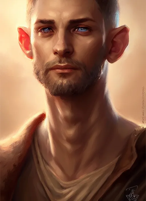 Image similar to a _ fantasy _ style _ portrait _ painting _ of light brown male short hair defined face big ears, rpg dnd oil _ painting _ unreal _ 5 _ daz. _ rpg _ portrait _ extremely _ detailed _ artgerm _ greg _ rutkowski _ greg