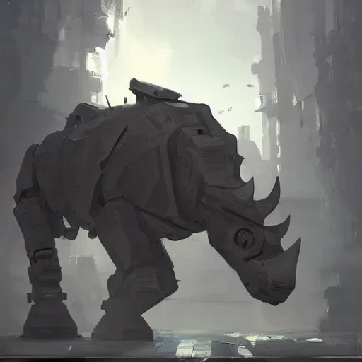 Prompt: robot rhino in the style of greg rutkowski and craig mullins