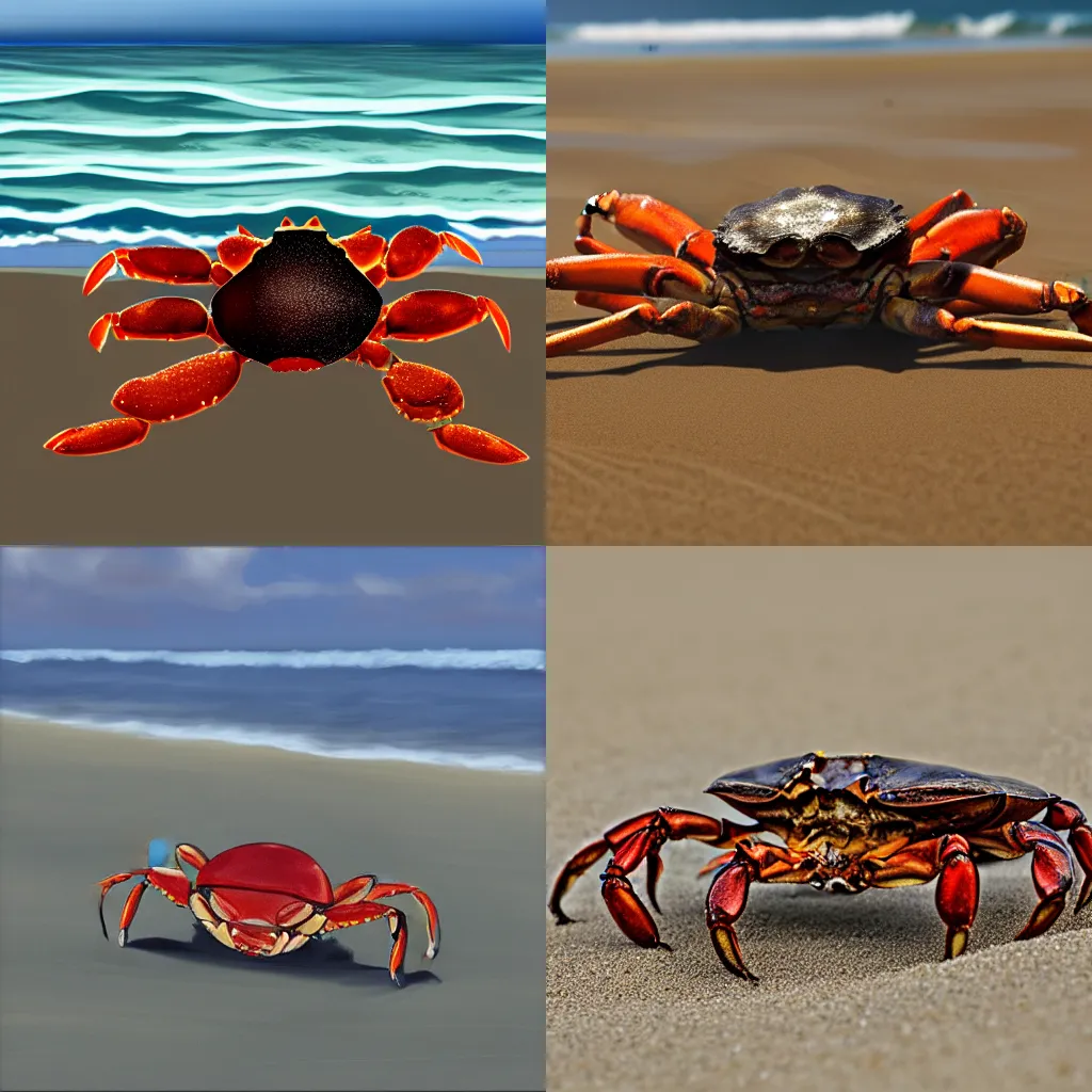 Prompt: a crab on the beach, trending on Artstation
