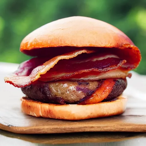 Prompt: bacon wrapped bacon cheeseburger with kevin bacon inside