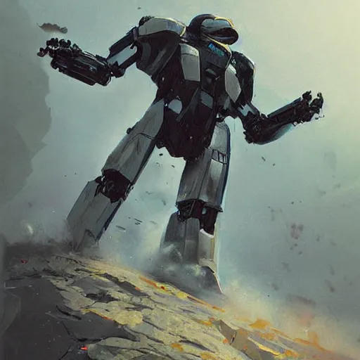 Image similar to award winner movie poster, mecha with penguin helmet, by greg rutkowski