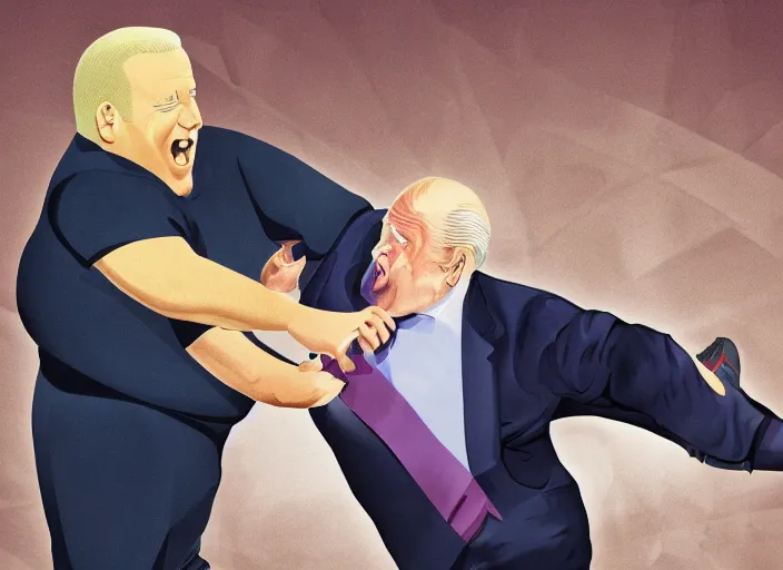 Image similar to Joe Biden kicks a fat man in the face, 8K, high quality render, highly detailed