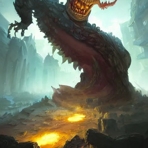 Prompt: two face monster, epic fantasy digital art by greg rutkowski, epic fantasy hearthstone art