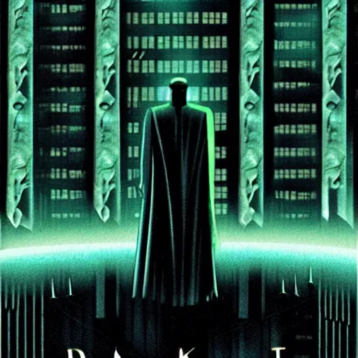 Image similar to fantastic poster of the movie, Dark City 1988 by sci-fi, concept art, awarded, fullly detailed, soft lighting, sharp focus,illustration, 8K Resolution HD, High quality image