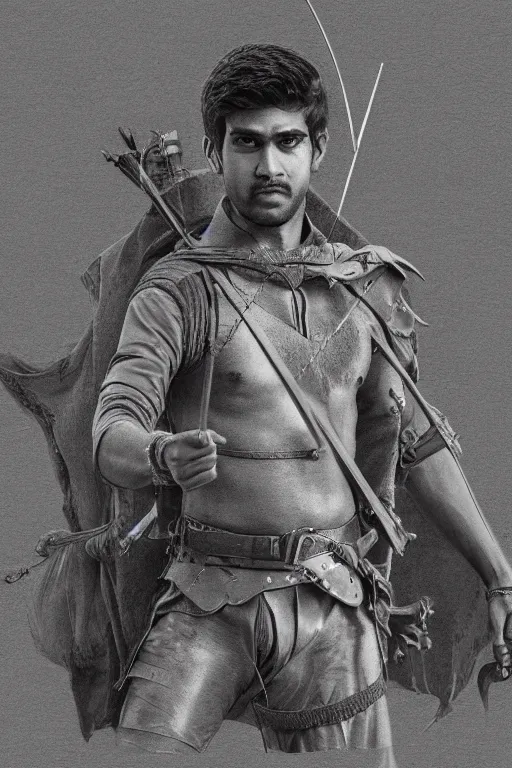 Prompt: intricate pencil sketch of rishi sunak as robin hood collectin takes from the poor, 8 k octane beautifully detailed render