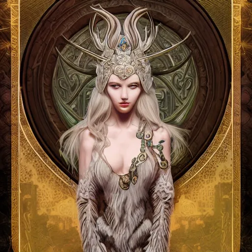 Image similar to a photograpic portrait of a anthropomorphic norse mythology mimosa wearing furry clothes, fantasy, intricate, elegant, highly detailed, digital painting, artstation, concept art, smooth, sharp focus, illustration, art by artgerm and H R Giger and alphonse mucha