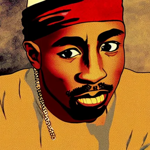 Image similar to Tupac Shakur, screenshot from a 2012s anime