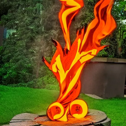 Prompt: fire sculpture of squirtle, photography