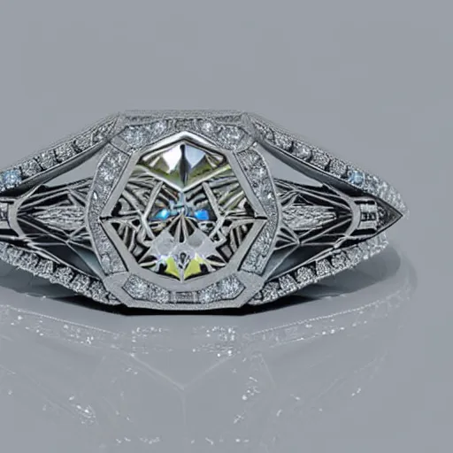 Image similar to photo of engagement ring with two diamonds outside and one in the middle, realistic, hyper detailed, concept art, victorian, multiple angles