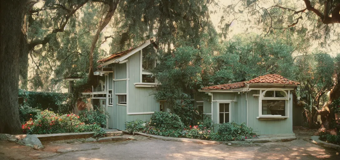 Image similar to small house designed by julia morgan. fujinon premista 1 9 - 4 5 mm t 2. 9. portra 8 0 0.