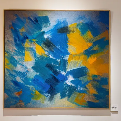 Image similar to floating blobs of blue water on a plain background, oil on canvas, abstract art, caustics, volumetric light, in the style of jean - paul riopelle