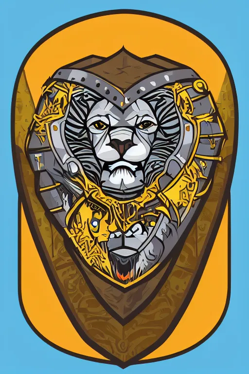 Prompt: Portrait of a lion in a medieval armor, knight, medieval, sticker, colorful, illustration, highly detailed, simple, smooth and clean vector curves, no jagged lines, vector art, smooth