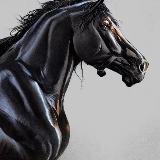 Image similar to an enormously muscular black - coated anthro horse at a research facility wearing skintight body armor, long mane, highly detailed, digital painting, artstation, illustration, art by artgerm, greg rutkowski, wlop