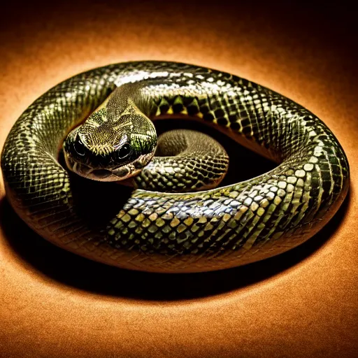 Prompt: award winning studio photography of a snake. weird fruit, studio lighting, solid background