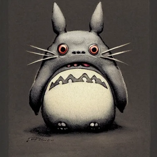 Prompt: front view of a demonic totoro with compound eyes, symmetrical, by jean - baptiste monge!!!!!!!!!!!!!!!!!!!!!!!!!!!