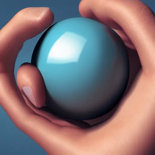 Image similar to photorealistic hand holding a ball that is hollow inside