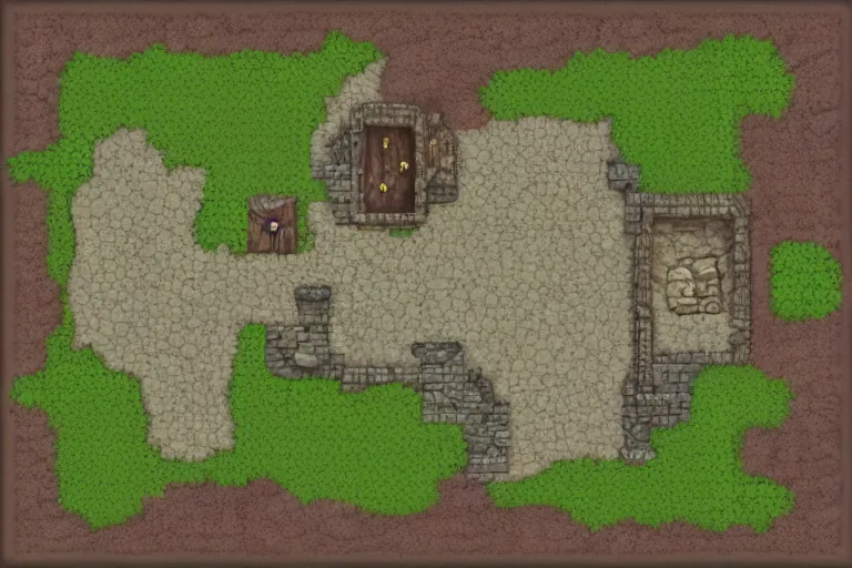 Prompt: DnD battlemap, top down view of a mystical cavern, digital