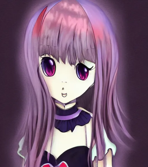 Image similar to a magical anime girl, dark colours, drawn by Yūpon,