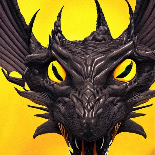 Image similar to Closeup portrait of black dragon head with yellow eyes, ultra realistic, fantasy, magic, dnd