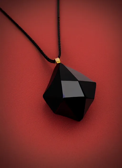 Image similar to rpg item, a black necklace with a fiery red diamond pendant, Unreal 5, DAZ, hyperrealistic, rpg style, octane render, dynamic lighting