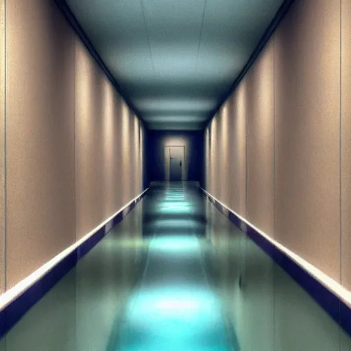 Image similar to Beautiful Photograph of an infinitely tiled infinite hallway with water water water water on the floor