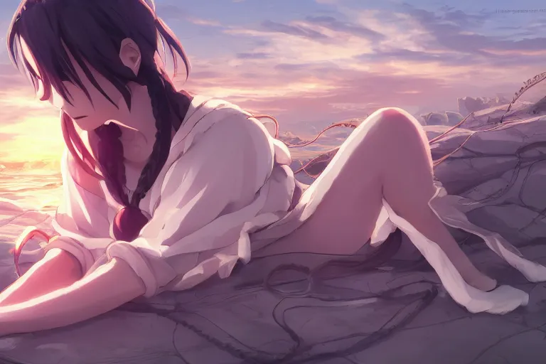 Image similar to octopus wrapped around woman, highly detailed, 4k resolution, lighting, anime scenery by Makoto shinkai