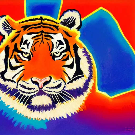 Image similar to tiger print by steve henderson, by pete turner experimental. in this body art, the artist has used a photo - realist style to depict a can of soup. the can is placed on a plain background, & the artist has used bright, primary colors to create a striking image. the body art is both realistic & abstract