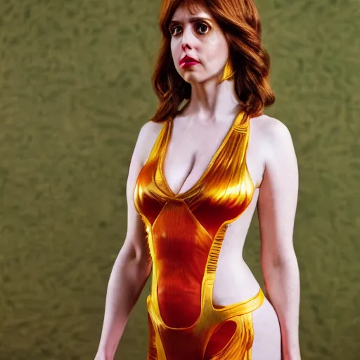 Prompt: Alison Brie as Giganta, film grain, EOS-1D, f/1.4, ISO 200, 1/160s, 8K, RAW, symmetrical balance, in-frame, Dolby Vision