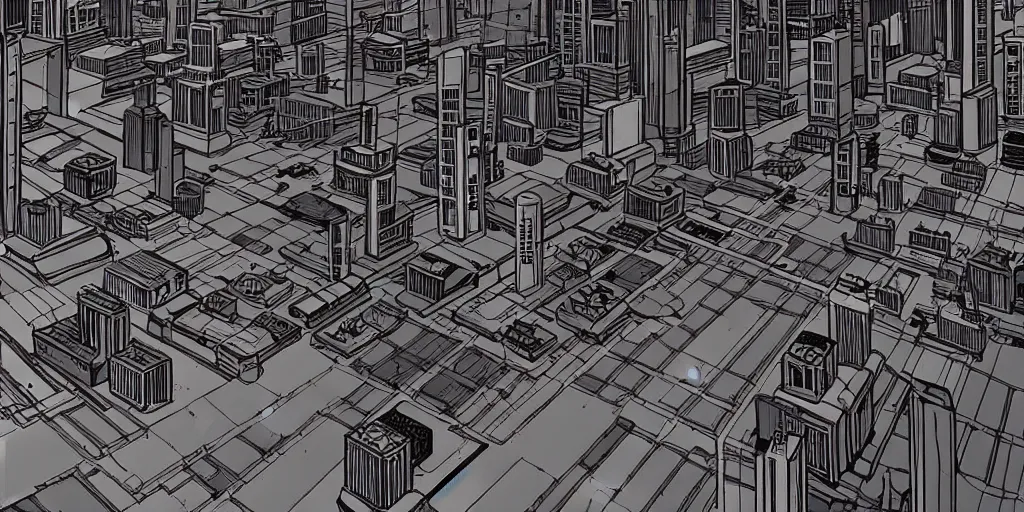 Image similar to areal view of mechanical futuristic brutalist city in the style of Akira!