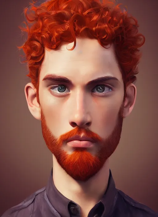 Image similar to illustration of short curly orange hair man as a self portrait, unreal engine 5, octane, smooth, reflects, masterpiece artwork, ultra detailed, artgerm, style by pixar 2 0 2 2, digital art, trending on artstation, behance, deviantart