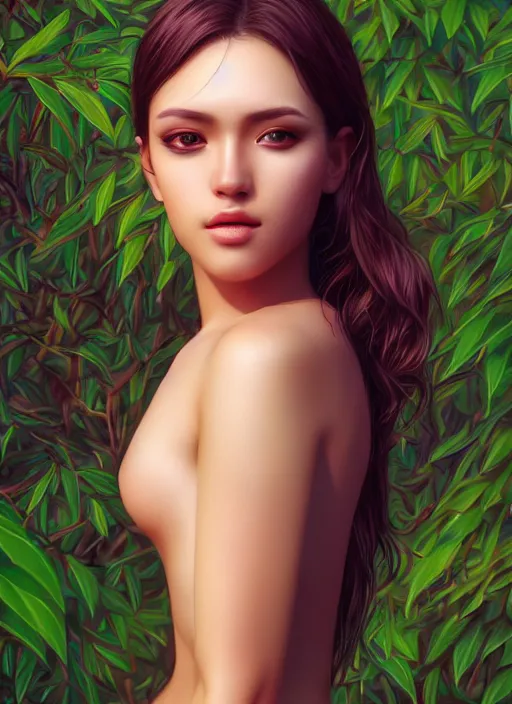 Image similar to photo of a gorgeous female in the style of stefan kostic, realistic, half body shot, sharp focus, 8 k high definition, insanely detailed, intricate, elegant, art by stanley lau and artgerm, extreme bokeh foliage, separation from background, frequency separation