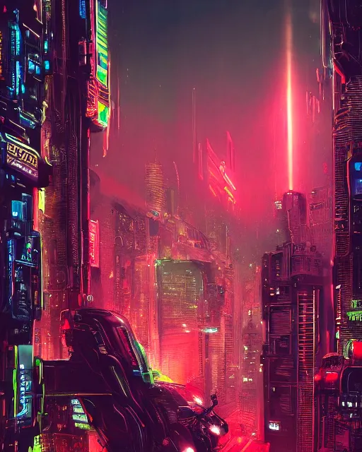 Prompt: cyberpunk vehicle above a city, scifi, futuristic, neon light, highly detailed, concept art, sharp focus, trending on artstation, intricate, atmosphere, raining, art by roman makarenko, dzung phung dinh