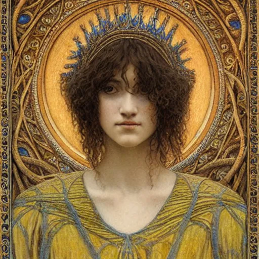 Prompt: detailed realistic portrait of a beautiful young medieval queen by jean delville, art nouveau, symbolist, visionary, gothic