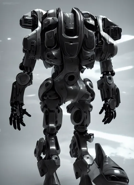 Image similar to a Photorealistic dramatic hyperrealistic render of a futuristic exosuit warrior Mech,Ultra realistic details,glossy white metal by Vitaly Bulgarov and Mike Nash,Beautiful dramatic dark moody tones and lighting,cinematic atmosphere,studio lighting,shadows,dark background, Octane render,8K