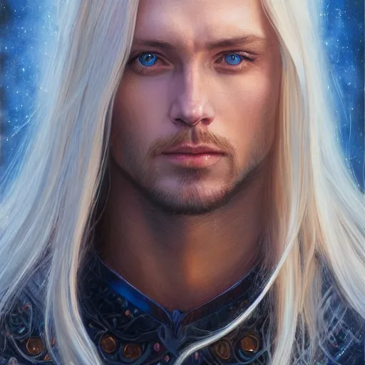 Prompt: 2 7 year old male with blue eyes and long straight blonde hair as a fantasy d & d character, closeup portrait art by donato giancola and greg rutkowski, face, digital art, trending on artstation, symmetry!!