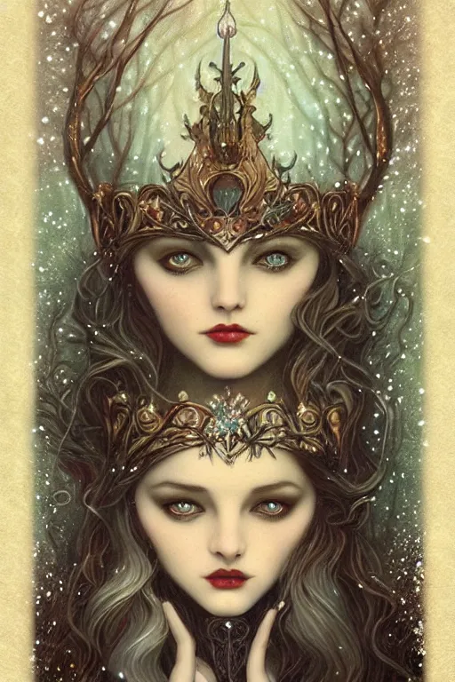 Image similar to jeweled Crown, other worldly, fairy winter court, snow, art nouveau, by Anato Finnstark, Tom Bagshaw, Brom