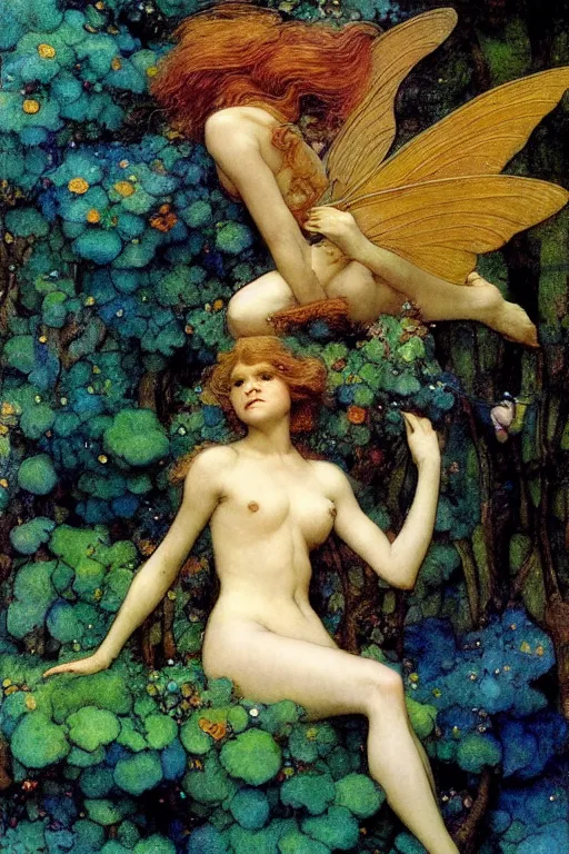 Image similar to a beautiful faerie, golden ratio, detailed, rainbowshift, by maxfield parrish, john william waterhouse, brian froud