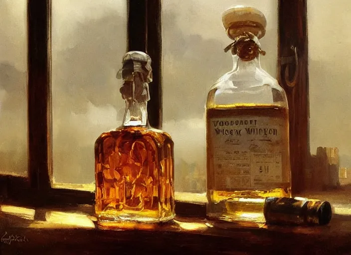 Prompt: oil painting of whiskey bottle, art by anders zorn, wonderful masterpiece by greg rutkowski, beautiful cinematic light, american romanticism by greg manchess, creation by tyler edlin