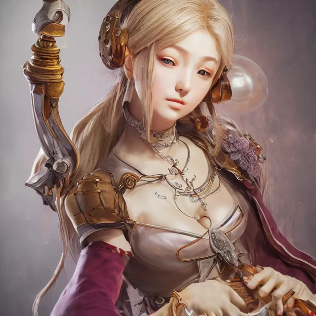 Prompt: studio portrait of neutral good colorful female cleric bard healer as absurdly beautiful, elegant, realistic young gravure idol, ultrafine hyperrealistic detailed face illustration by kim jung gi, intricate linework, sharp focus, bright colors, matte, octopath traveler, final fantasy, unreal engine highly rendered, global illumination, radiant light, intricate environment