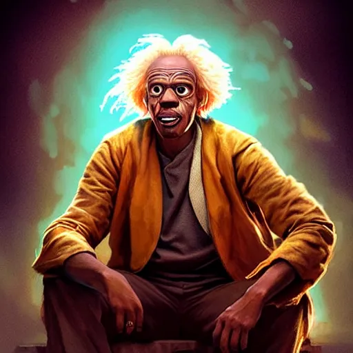 Prompt: portrait of doc brown!! sitting!!!!!!!!!!!!!!!!!!! on ( ( ( lion king ) ) ), disney animation, sharp, illustration, sharp, fanart, anime key art by greg rutkowski, bloom, dramatic lighting sharp focus, cinematic, artbook, smooth, centered