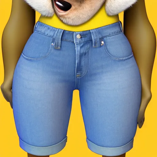 Prompt: 3 d render, portrait, headshot, closeup, anthropomorphic mouse, female, wearing denim short shorts and a off yellow tank top, in the style of zootopia, closeup