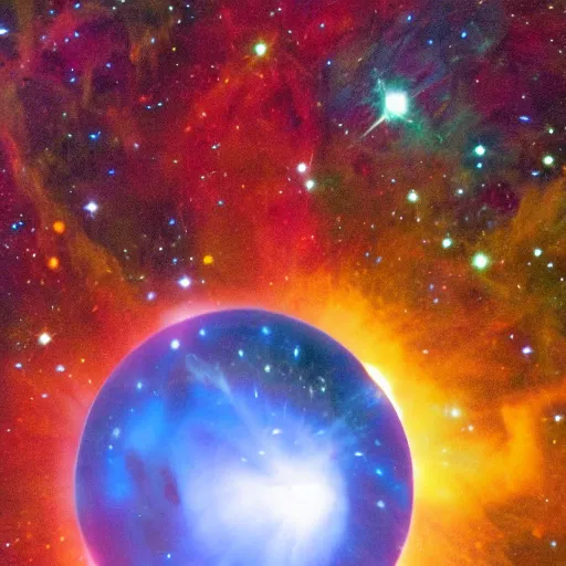 Prompt: A cosmic glass orb filled with a plasma charged nebula.