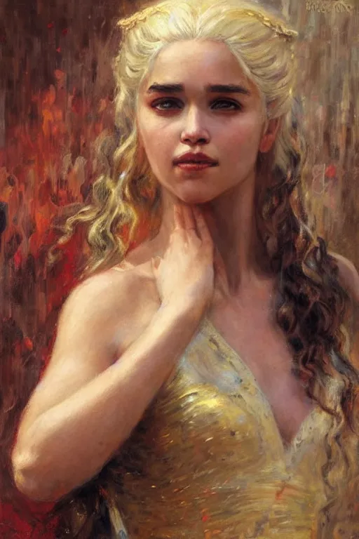 Image similar to portrait of daenerys targaryen. art by gaston bussiere.