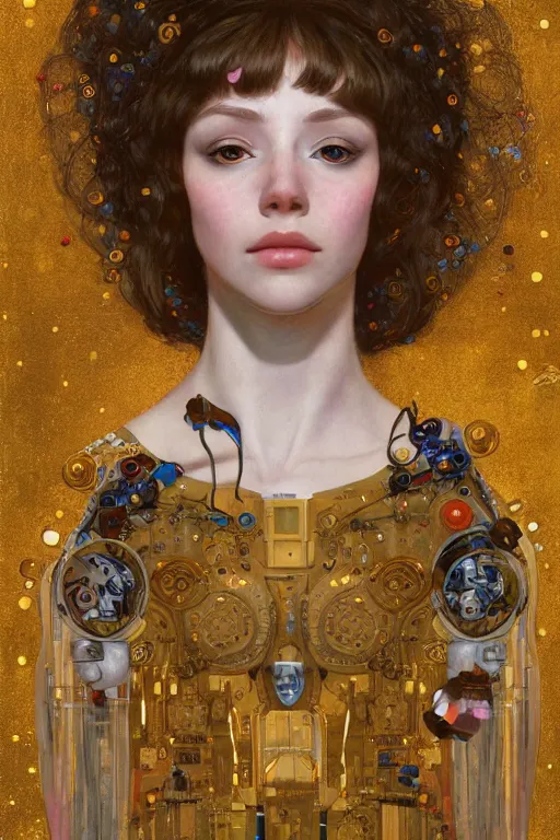 Prompt: beautiful young maiden cyborg, highly detailed, artstation, illustration, art by Gustav Klimt