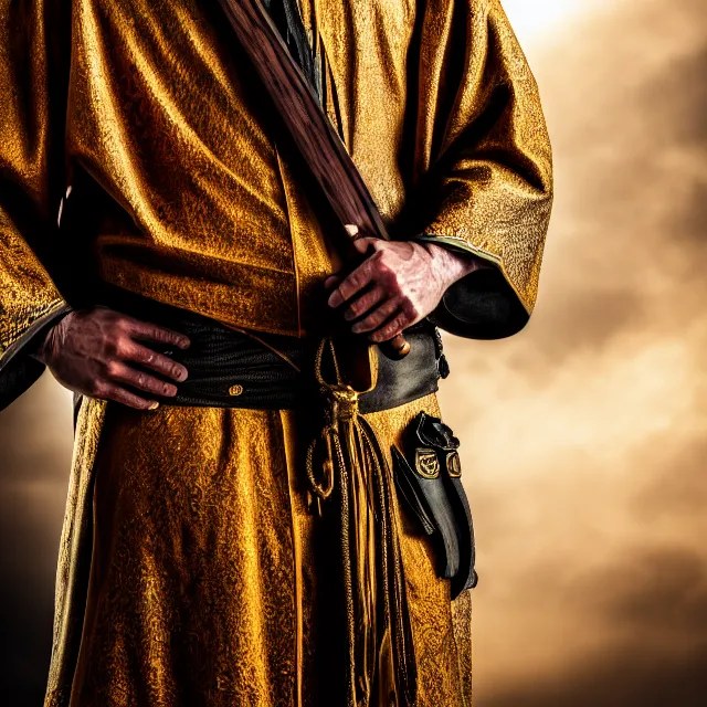 Prompt: photo of a ranger with ornate robes, 8 k, hdr, smooth, sharp focus, high resolution, award - winning photo