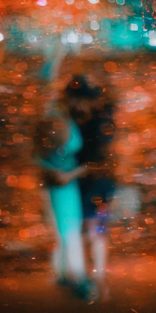 Prompt: a blurry picture of gorgeous human bodies intertwined, long exposure photograph, anamorphic bokeh, orange and cyan lighting