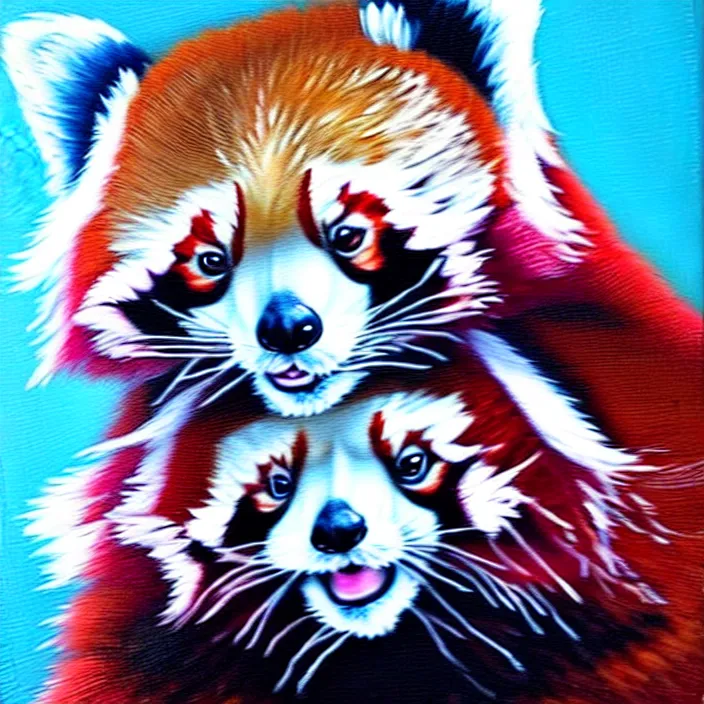 Image similar to an oil painting of a red panda with blue fur playing video games, furry, oil on canvas, cute, highly detailed, soft lighting, pastel, pretty