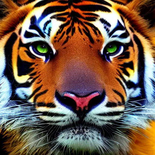 Prompt: 8k photography from a rainbow tiger