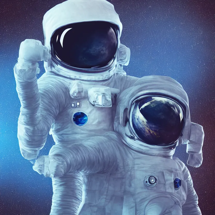 Image similar to a 3 d render of a blue astronaut in a empty void, digital art.