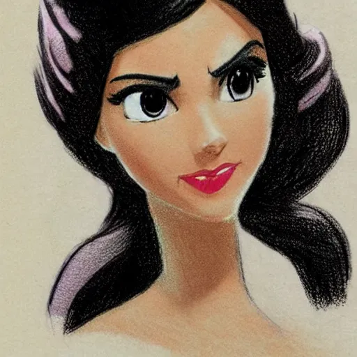 Image similar to milt kahl sketch of victoria justice with done up hair, tendrils covering face and ponytail as princess padme from star wars episode 3